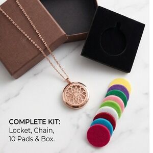 Rose‎ Gold Color Aromatherapy Diffuser Necklace Pendant Chain Colorful Pads Box